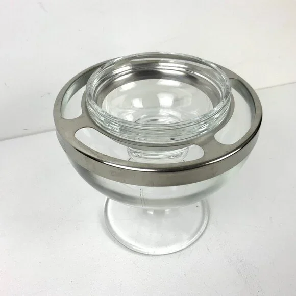 Vintage Glass Stainess Steel Ring Caviar Shrimp Cocktail Icer Server - Picture 13 of 16